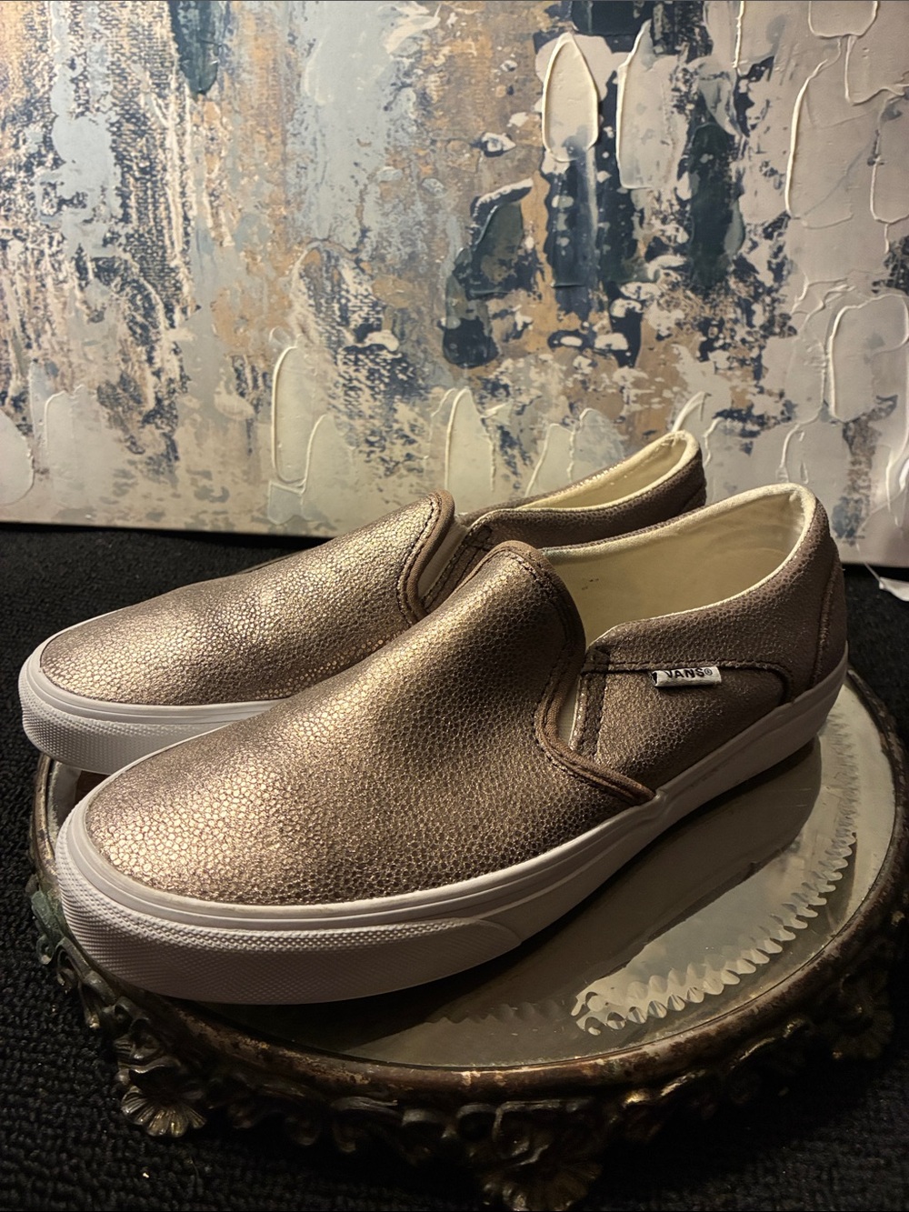 Genuine Vans Women’s Slip-On Shoes in Metallic Bronze Size 8
